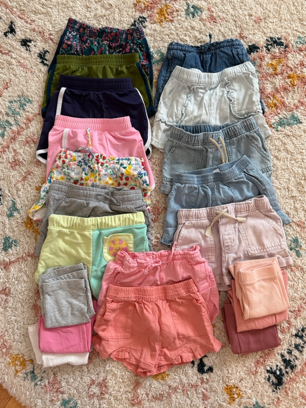 3T girls Pull-On Shorts  - Set of 20 - Pink, denim, orange, green, floral